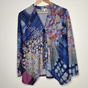 TRISHA TYLER Artsy Abstract Floral Print One Button Cardigan Sweater Jacket M
